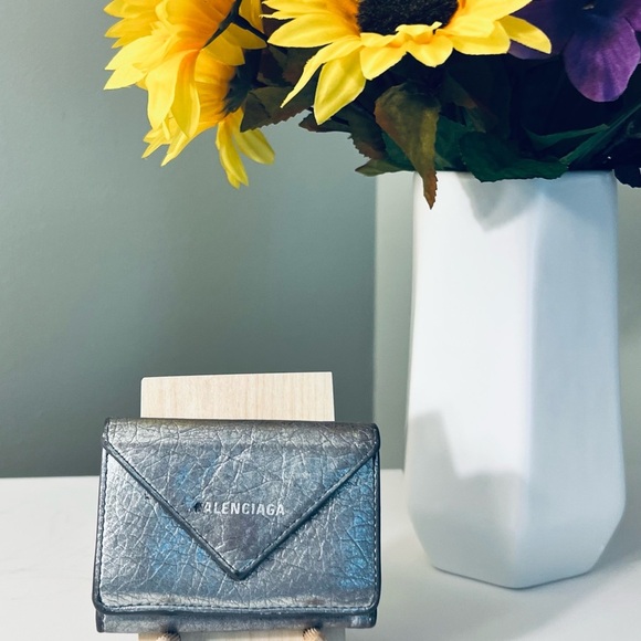 Balenciaga Handbags - Balenciaga Silver Leather Women's Mini Wallet